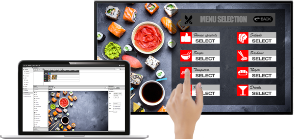 Touch screen menu built in SignStudio running on a touch display